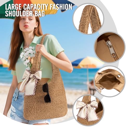 Bolso de Playa de Paja para Mujer Tote miniatura 5