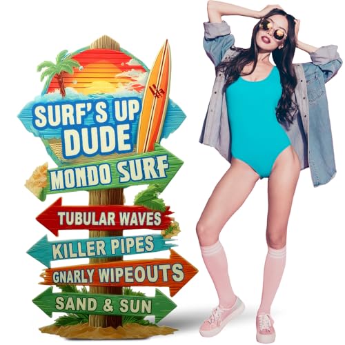 Bucherry 4.8 Feet Surfs up Directional Sign Cardboard Stand-up Cutout Life-Size Beach Party Decor Backdrop Photo Props Tropical Standup for Birthday Summer Pool Hawaii Surf Parties Supply