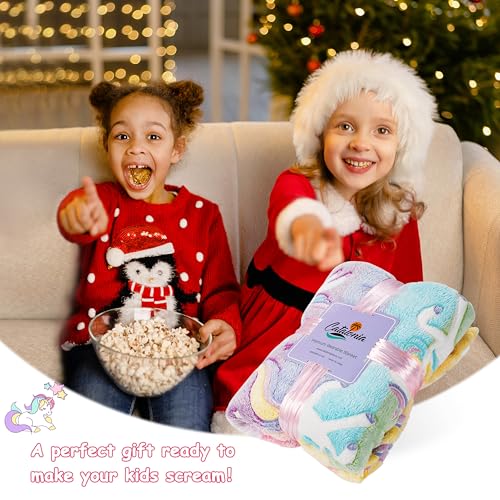 Catalonia Classy Kuscheldecke Kinder Leuchtet im Dunkeln Einhorn, Weich Flauschig Fleece Plüsch Kinderdecke für Sofa Bett, Kuschelig Warme Geschenk Decke für Mädchen, 150 x 130 cm, Einhorn