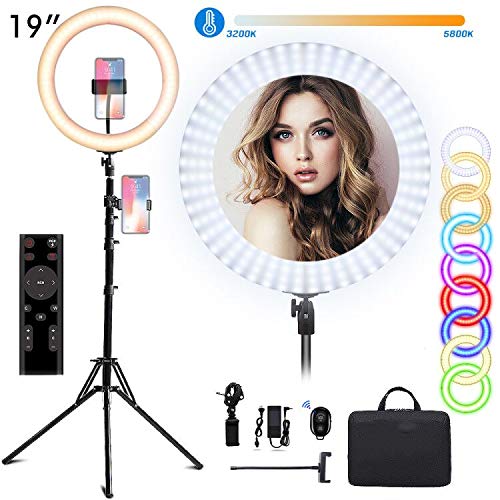 EEIEER RGB Ring Lights: 19-inch 55W Selfie Ring Light with Stand, LED Circle Light, RGB dimmable Lig - //coolthings.us