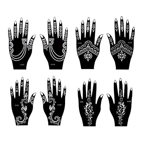 Henna Tattoo Schablonen 8 Stück Set für Hände für Henna und Air Brush Tattoo Set Mira Cover