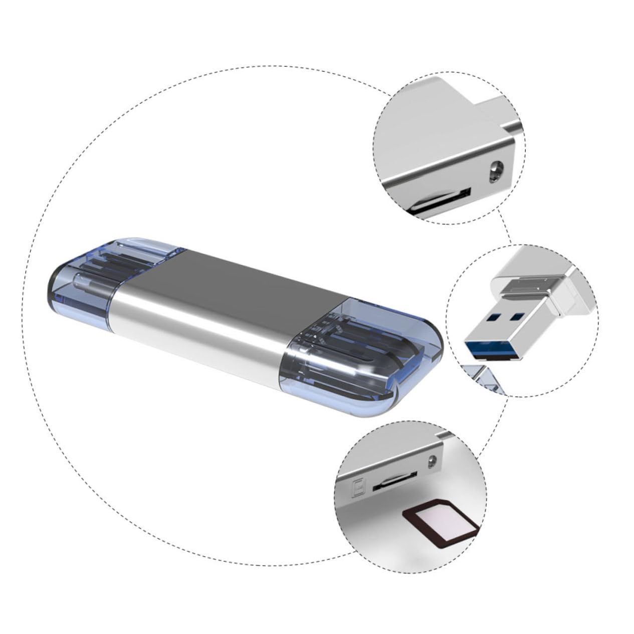 Lettore Schede USB Type-c 3.0 in Lega di Zinco per Backup