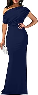 DinyInFormal Dresses for Women Elegant Off Shoulder Evening Party Gowns Sexy Bodycon Ruched Prom Wedding Guest Dress