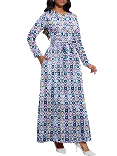 Image of BubFee Long Dress for Women Casual Long Sleeve Dresses Maxi Dress Empire Waist Loose with Belt