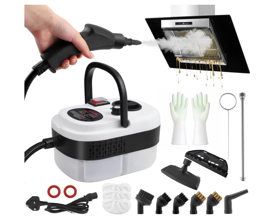 Vaporeta Limpieza Hogar, 3 Bar Limpiador a Vapor Vaporeta de Mano Steam Cleaner Vaporeta Limpieza Hogar Potente PortáTil Maquina de Vapor Limpieza Sofa Coche Cocina, 2500w, 1200ml