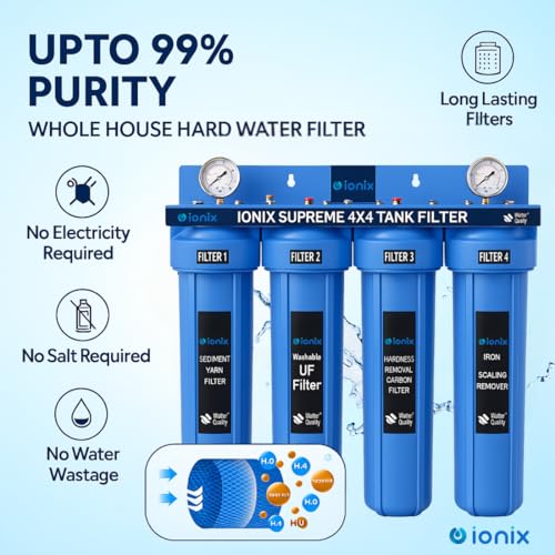 Image of IONIX 4 stage Washable UF Supreme Tank filter for whole house water filteration with 4 stages, All Type of Impurity removal from supply /Submersible Water | Tank water filter | 1 set | blue
