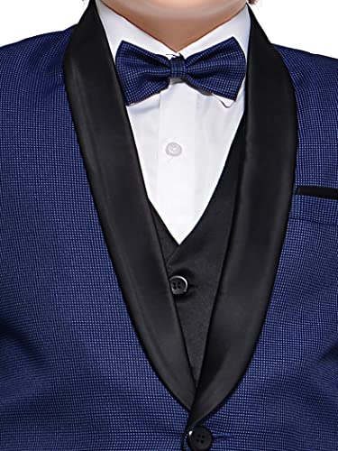Image of Boys Navy Blue Coat Suit Set with Waistcoat Shirt and Trousers (9082B)