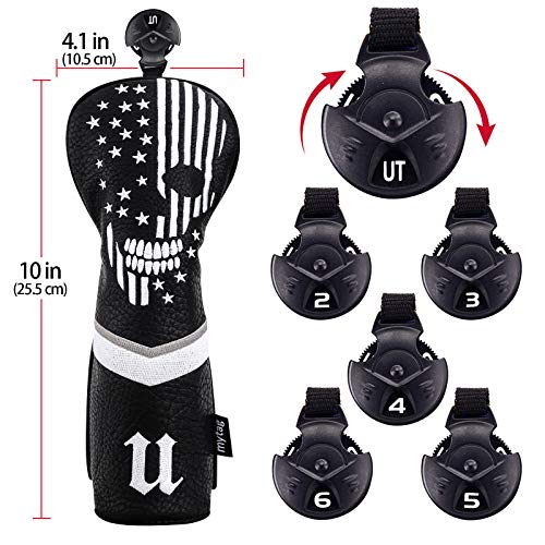 caiobob mytag Golf Skull Skeleton Head Cover Golf Club Black Leather Headcovers Set Fits Driver Fairway Wood Hybrid (1pc Hybrid Cover) - Thumbnail 2