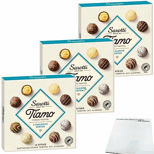 Sarotti Tiamo feinste Trüffel 8 exclusive Sorten mit Alkohol 3er Pack (3x200g Packung) + usy Block