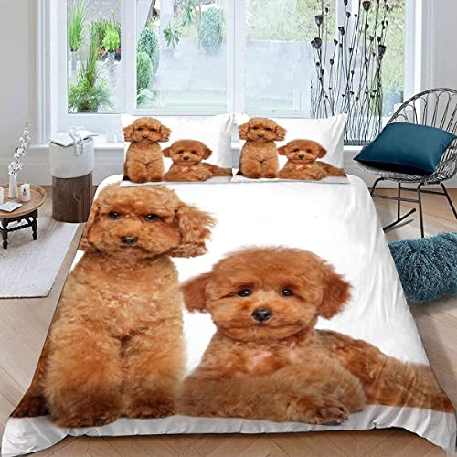 Parure de lit 155 x 220 cm impression 3D caniche, housse de couette microfibre - 3