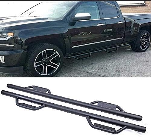 Ajaa 2007-2018 Fit Chevy Silverado GMC Sierra Double/Extended Cab Black Hoop Running Boards (Nerf Bars | Side Steps | Rails)