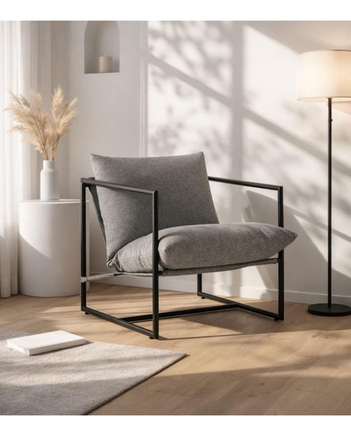 SWEET SOFA® Butaca Jaime – Sofá Individual Sillón Individual de Diseño Moderno, Estructura Metálica Resistente, Cojines desenfundables Color Gris