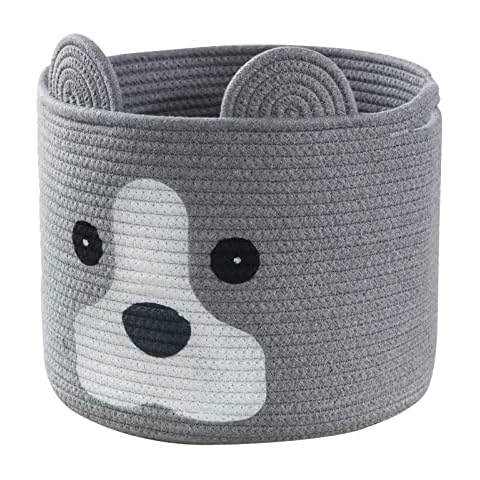 Ushang Pet Dog Toy Storage Basket, Woven Cotton Rope Animal Storage Basket Bin for Kids, Baby Toys Basket, Dog Gifts for Dog Lovers - 12" L X 10" H, Grey Cover