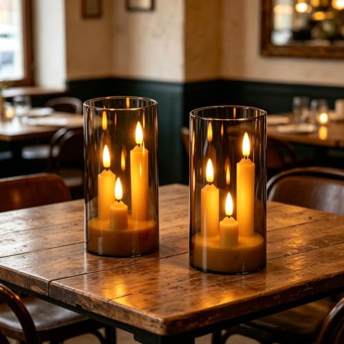 Image of 2 Pack 3D Wick Flameless Taper Candles, Gray Transparent Acrylic Cover LED Flickering Candle Lights, Remote Control Battery Operated Electric Candles for Home Wedding Christmas Party Table Decor.