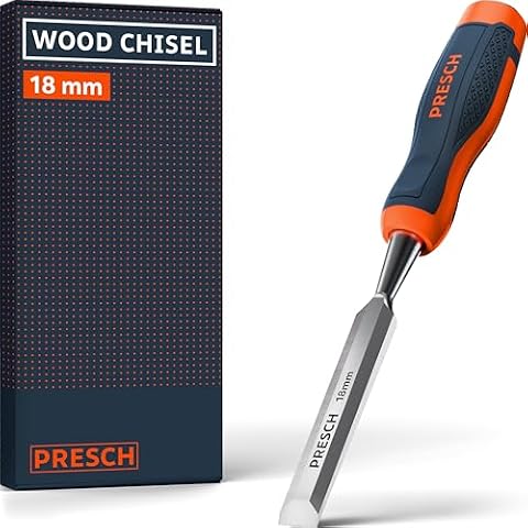 Presch Dłuto do drewna 18mm - Idealne do natychmiastowego użycia - Dla profesjonalistów z kątem 25° - Metalowa nasadka udarowa - Ergonomiczny uchwyt