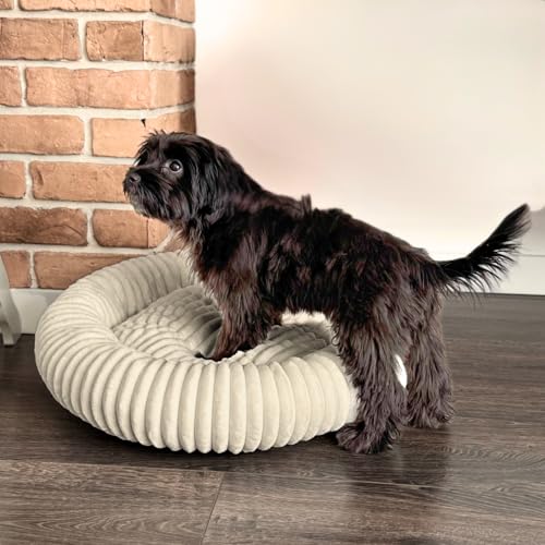4L Textil Luna Kuscheliges Hundebett mittelgroße Hunde BEIGE Katzen Bettchen flauschig Hundekörbchen mittelgroße Hunde Hundekorb für Welpen Hundekissen Katzenkörbchen waschbar (75x65 cm, Beige)