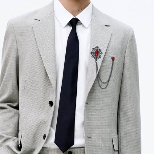 Image of Gold /Silver Crystal Geometry Brooch Lapel Pin for Men Rhinestone With Hanging Chain Brooch for Men Suit Fashion Tuxedo Tie Hat Scarf Collar Pins for Men Women Gifts