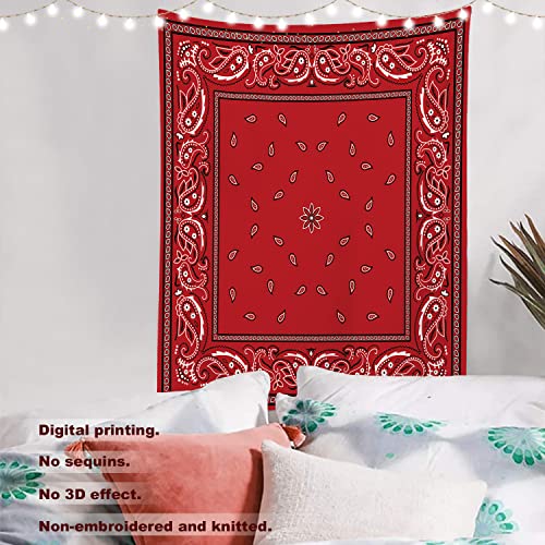 Batmerry Red Black Paisley Tapestry,Colorful Floral Vintage Bandana Border Wall Art Hanging Decoration Polyester Fiber White Ruffled Around thumb #1