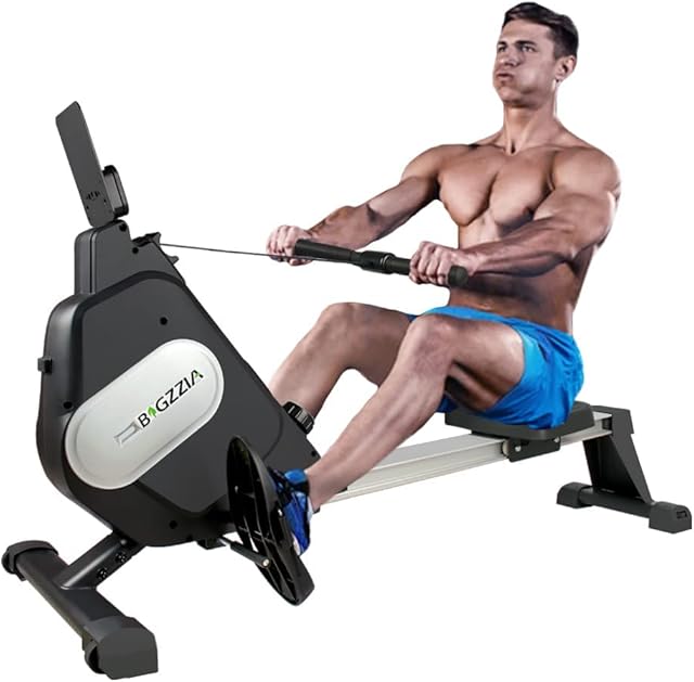 Magnetic Rowing Machine, 16 Level Adjustable Magnetic Resistance Rowing Machine Workout for Home Gym Office with LCD Monitor/Aluminum Sling Rail