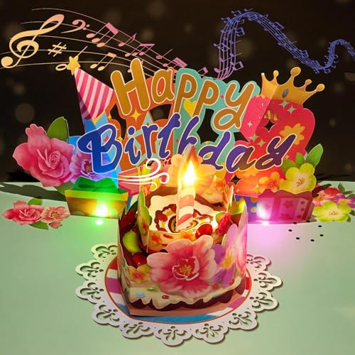 Airpark Pop Up Birthday Cards for Women Blow-Out Candle Light and Music