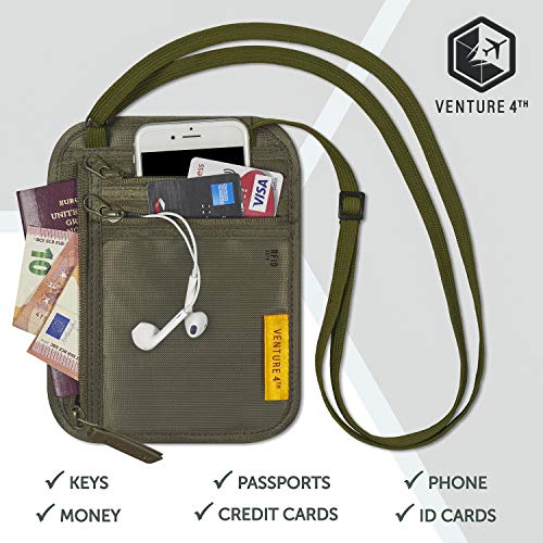 Venture 4Th Rfid Blocking Travel Neck Wallet For Men & Women - Slim Minimalist Design Security Neck Pouch - Ideal Passport Holder To Keep Your Cash, Credit Cards, And Phone Safe When Traveling (Green) #TOP1
