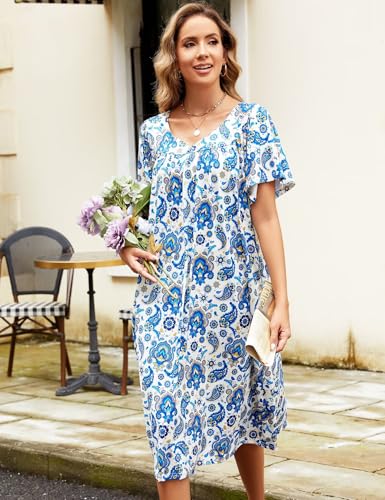 Image of Muumuu House Dresses for Women Nightgown Duster Moomoo Short Sleeve Patio Dress with Pockets S-3XL