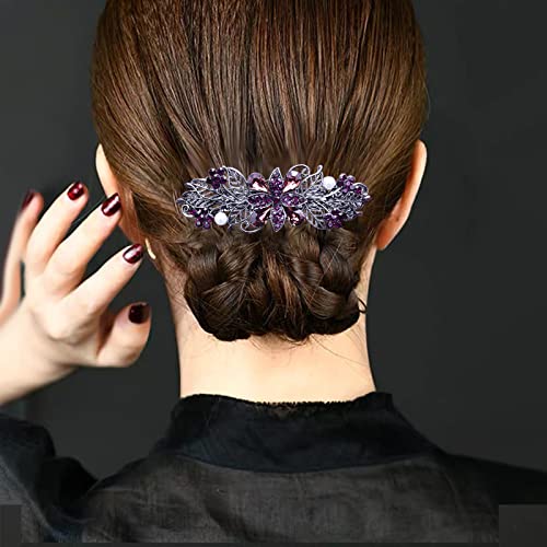 4 PCS Hair Barrettes for Women Ladies, Flower Crystal Rhinestones Barrettes Pearl Spring Hair Clip Accessories Women Fashion Ponytail Holders Barrettes for Daily Wear Mothers Day present - Thumbnail 5