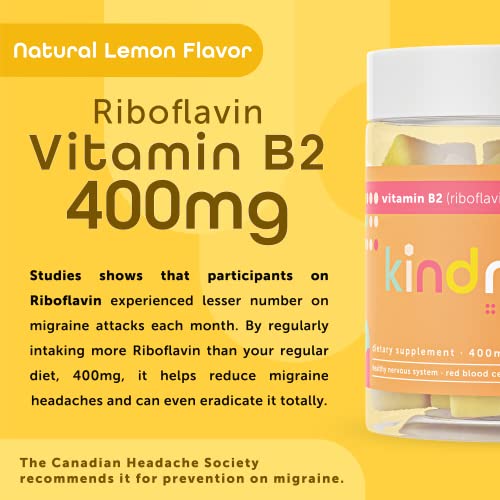 Kind Nature Vitamin B2 Gummies - Riboflavin 400Mg Supplement - 400Mg Riboflavin Gummies For Kids & Adults - Migraine Relief & Headache Relief - 60 Chewable Gummies (30 Day Supply) #TOP1