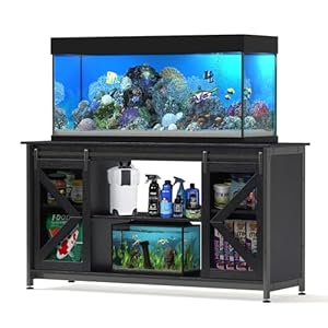 75-90 Gallon Fish Tank Stand with Cabinet, Heavy Duty Metal Large Aquarium Stand for Accessories Storage, Reptile Tank Turtle Terrariums Table, 1000+ LBS Capacity, 58.9″x19.7″x32.6″ H, Black
