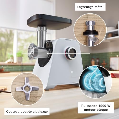 Hachoir à Viande Bosch MFWS420W – 500 W, 1900 W Max, 2 Vitesses, 2 Grilles Inox - vue 8