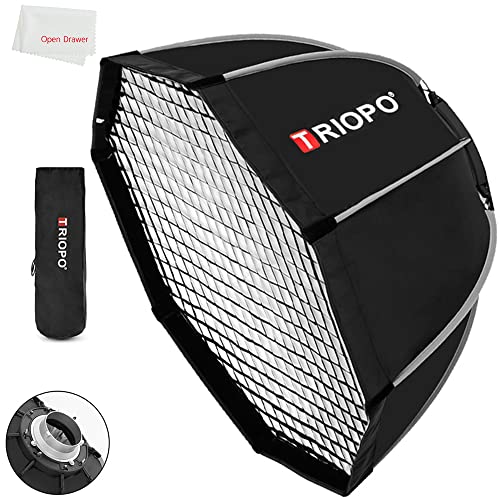 Triopo K90 Softbox, caja de luz Bowens de 35 pulgadas, montaje Bowens, caja de luz octagonal de instalación rápida + rejilla de panal para fotografía estroboscópica de estudio al aire libre (K90 con