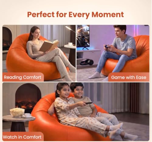 Image of Sattva Classic 4XL Bean Bag Chair with Beans Filled | Sofa Style Faux Leather Beanbags with Filled Beans | Comfortable Bin Bags Sofa for Adults & Teens, Living Room & Office | Orange