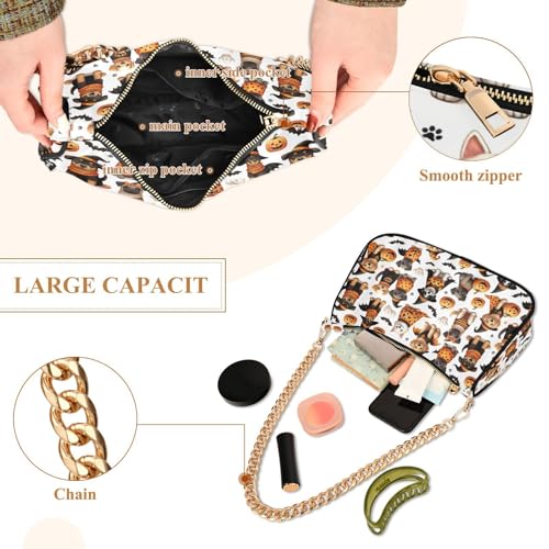 Halloween Pumpkin Dog Shoulder Bag for Women, Handbag with Chain Strap, Soft Purse Tote Bag for Ladies4