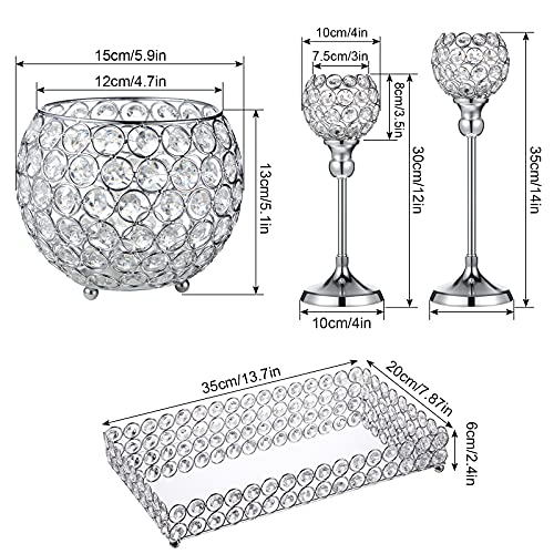 4 Packs Crystal Candle Holders Centerpieces Table Decorations, Crystal Tea Lights Candelabras, Centerpiece Table Mirror Tray, For Vase Decoration, Wedding Centerpieces Tables Decoration (Silver) #TOP2