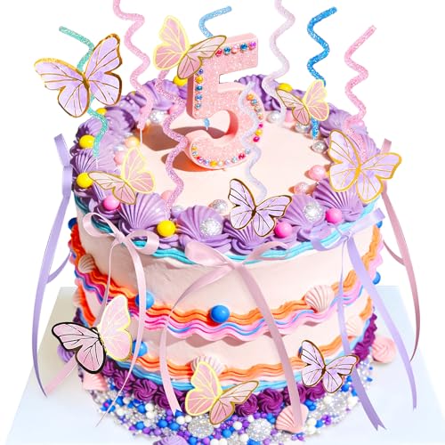 Décoration de gâteau papillon rose violet pour anniversaire esthétique chic