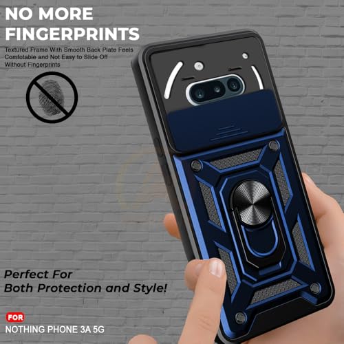 Image of Armor Bumper Back Cover Case for Nothing Phone 3A 5G Rotating Camera Cover, Ring Holder & Kickstand | Heavy Duty & 360 Degree Protection Nothing Phone 3A 5G Back Cover (Blue)