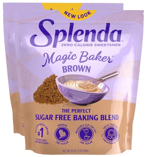 SPLENDA Magic Baker Brown Zero Calorie Plant Based Granulated Baking Blend with Stevia, Erythritol and Allulose – Zero Sugar, Keto Friendly, 1lb (16 oz) Pouch (Pack of 2)