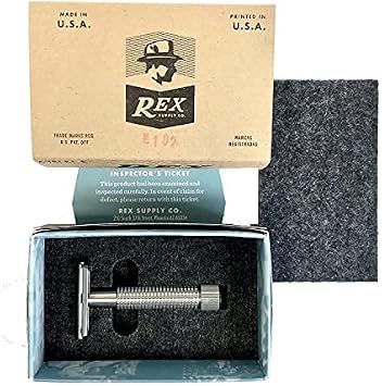 Rex Supply Company, Rex Envoy 100% Stainless Steel 3-Piece Double Edge Safety Razor - Handmade in the USA with 5 Replacement Blades