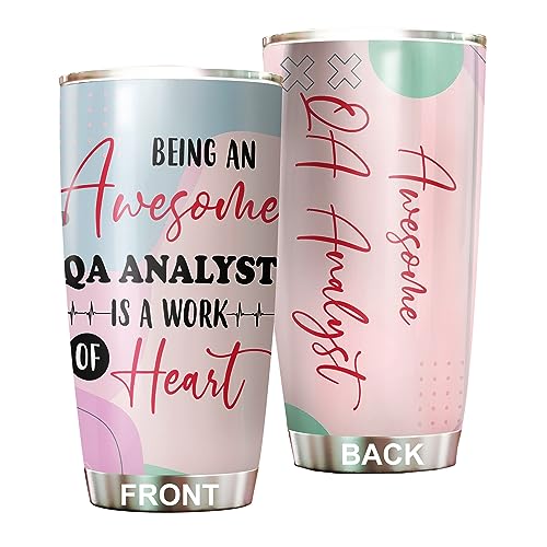 MEDROC Awesome QA Analyst Tumbler Stainless Steel 20oz, Funny QA Analyst Gifts Bulk For Birthday Christmas, QA Analyst Gifts For Men Women Office Coworker Driking Coffee Cup Humor
