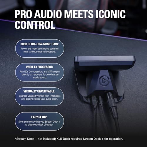 Image of Elgato XLR Dock MK.2 for Stream Deck +, Audio Interface | 80dB gain, Phantom power, Clipguard 2.0, Onboard voice effects and EQ, Works with Wave Link software, USB-C