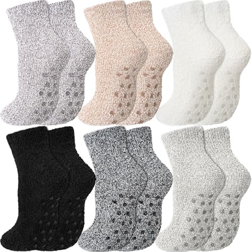 Geyoga 6 Pairs Fuzzy Socks with Grips for Women Non