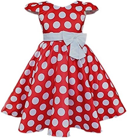 DreamHigh Little Girls Toddle Polka Dot Skirt Cap Sleeves Flowers Girl Vintage Bow Dress Red 6