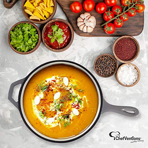 Chefventions 3Qt Round Cast Iron Saucepan Heavy Duty Enameled Interior And Exterior - Multi Use Pan - Stovetop, Gas, Electric & Induction Compatible #TOP1