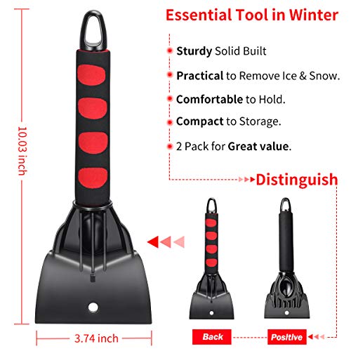 Ice Scraper Snow Frost Ice Removal Tool for Cars and Small Trucks Windshield with Foam Handle-Scratch Free(2Pack)