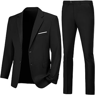 Lynerun Mens Slim Fit 2 Piece Suit Two Button Notched Lapel Solid Suit Jacket Pants Set Tuxedo for Prom
