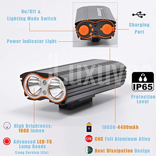 Luxuvee Lumière Vélo LED Rechargeable, Set d’Éclairage Vélo USB Avant et Arrière Ultra Puissant Lumineuses, Lampe Vélo Étanche IP65 pour Cyclysme VTT VTC Bicylette - Image 3