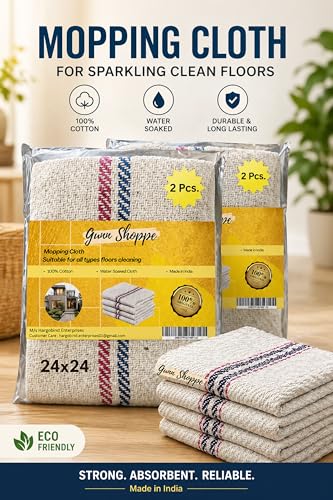 Image of 24X24 Inch Large Cotton Floor Cleaning Cloth /Pocha [Set Of 4 Pcs.] Super Absorber Thick Stuf Cotton, Dry & Wet Reusable 400GSM Domestic Size Easy To Use By Hands (24X24 Inch.), Off-White