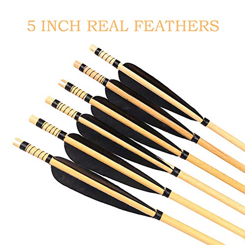 Huntingdoor Wooden Arrows 31Inch Archery Shaft 5" Turkey Feathers Fletching With Arrowhead 150 Grain For Traditional Recurve Bow Or Longbows (Black) #TOP2