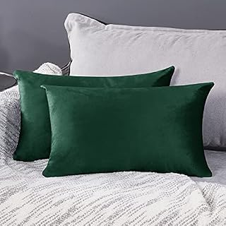 Deconovo Set of 2 Home Decoration Crushed Velvet Cushion Covers 30cm x 50cm 12x20 Inches Throw Pillow Cases Cushion Covers for Garden Chairs Emerald