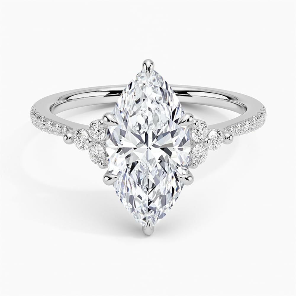 2 CT Marquise Moissanite Engagement Ring Colorless VVS1 10K 14K 18K Solid White Gold & 925 Sterling Silver Pave Diamond Halo Anniversary Wedding Bridal Ring Gift for Women